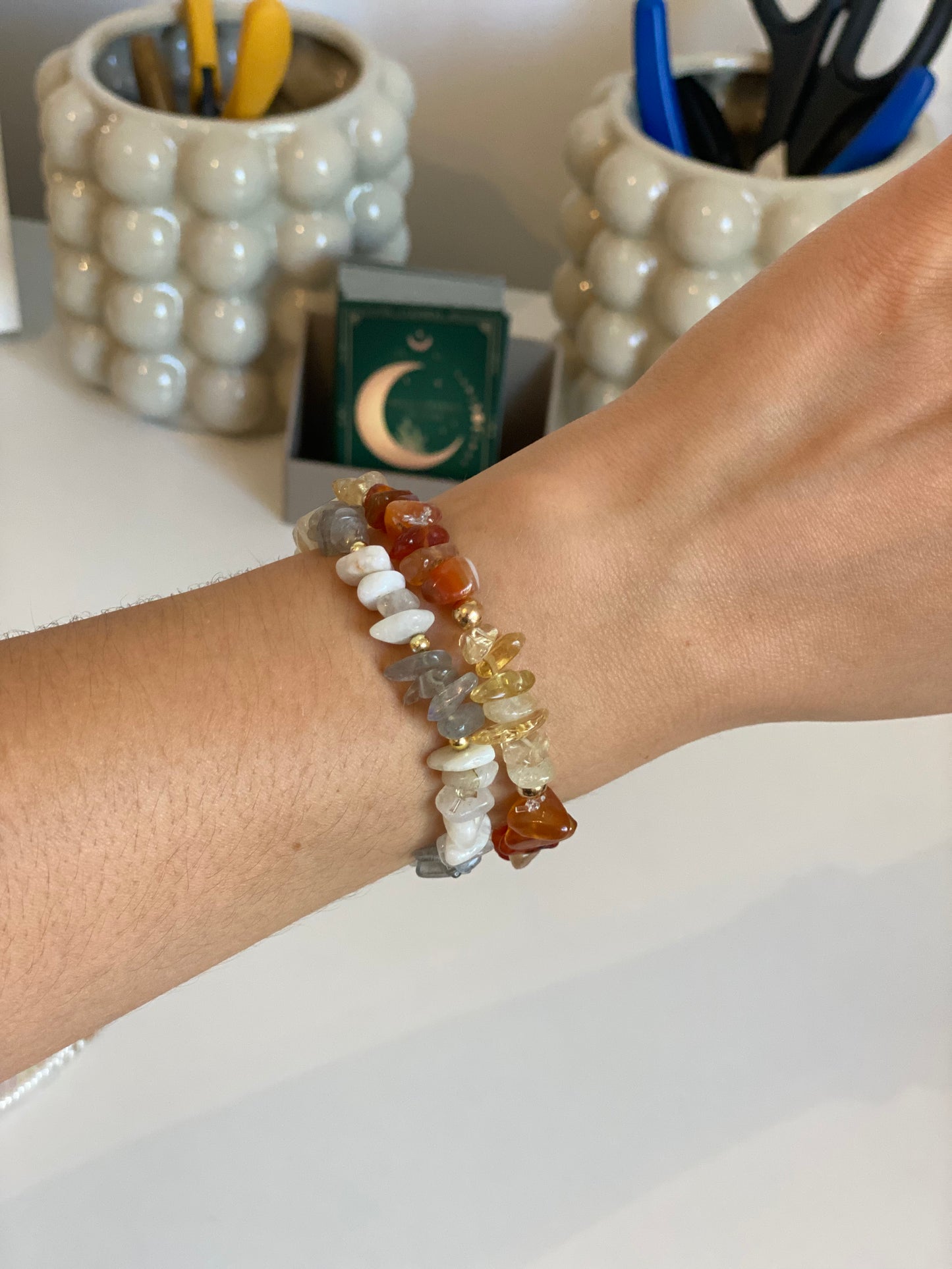 MOONSTONE & LABRADORITE cluster bracelet