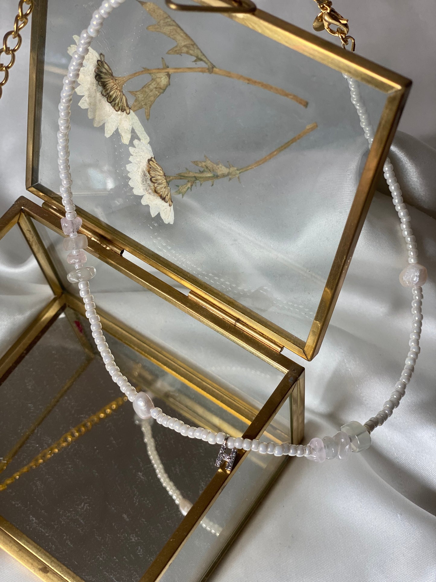 ROSE QUARTZ & MOONSTONE INITIAL necklace