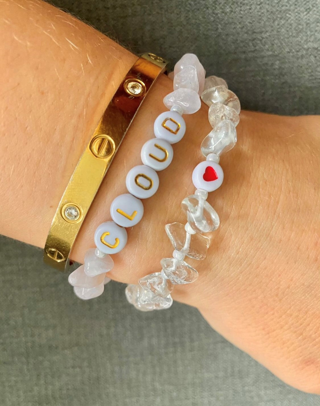CLEAR QUARTZ heart bracelet