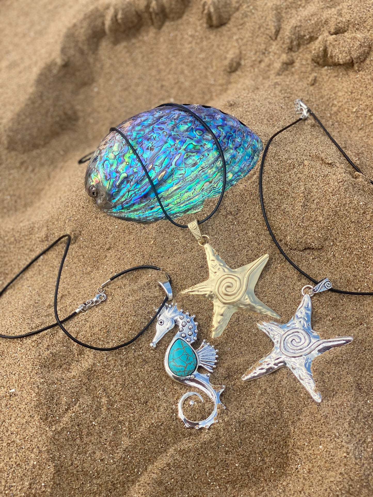 SILVER SPIRAL STARFISH statement necklace
