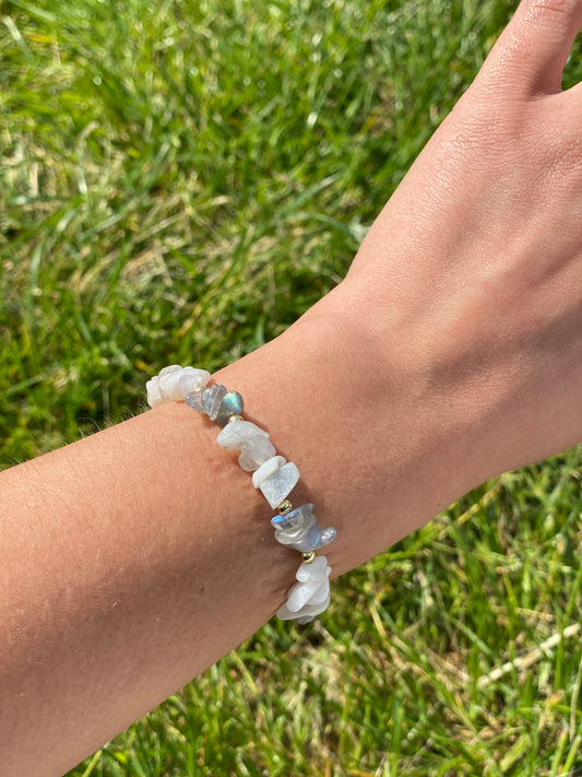 MOONSTONE & LABRADORITE cluster bracelet