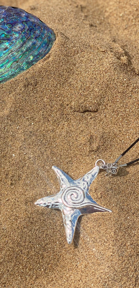 SILVER SPIRAL STARFISH statement necklace